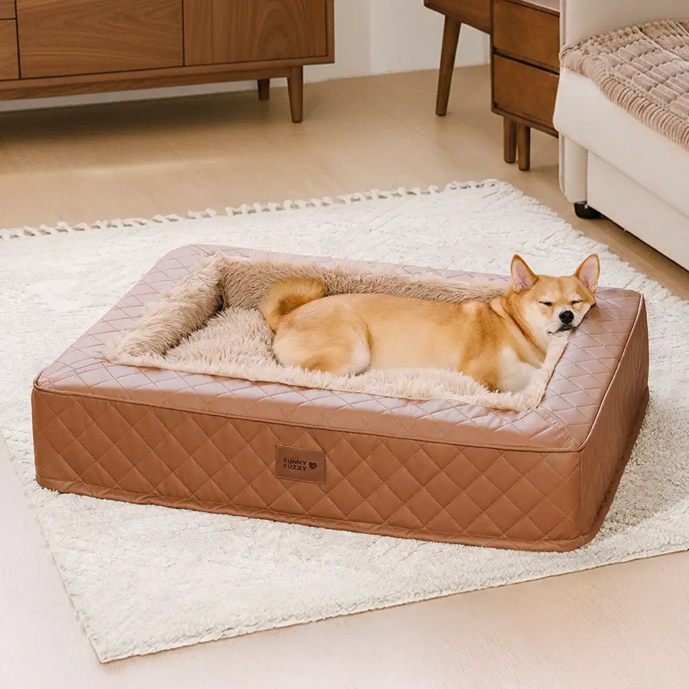 Warm Plush & Faux Leather Wraparound Orthopaedic Dog Bolster Bed