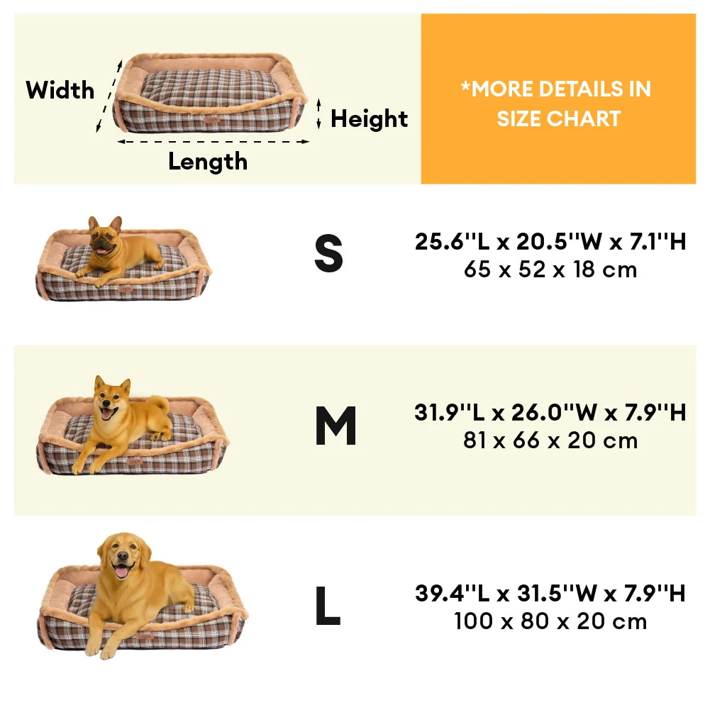 Vintage Chequered Washable Plush Cosy Bolster Dog Bed – TuckNap