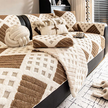 Thick Waffle-Textured Plush Non-Slip Sofa Cover