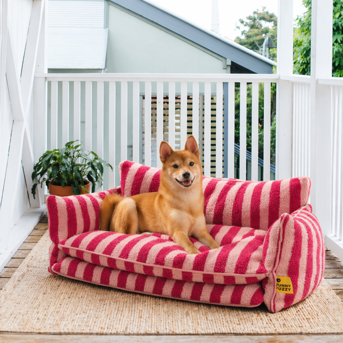 Trendy Striped Faux Lambswool Double Layer Dog Sofa Bed