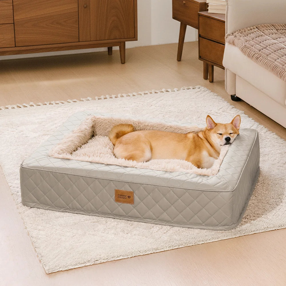 Warm Plush & Faux Leather Wraparound Orthopaedic Dog Bolster Bed