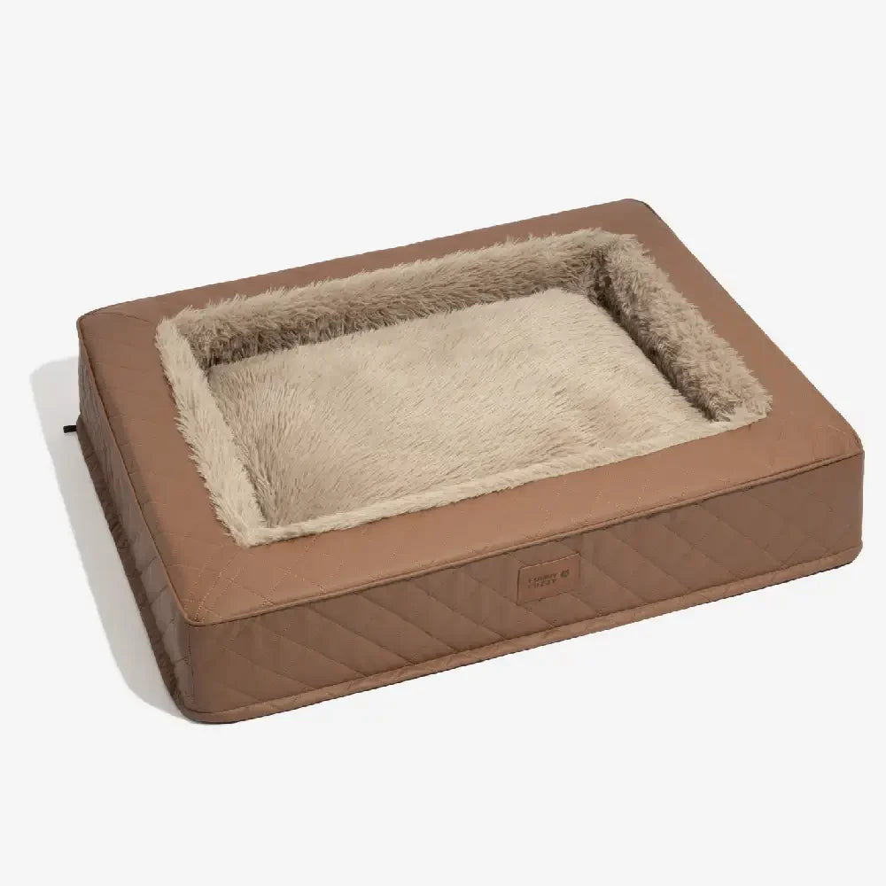 Warm Plush & Faux Leather Wraparound Orthopaedic Dog Bolster Bed