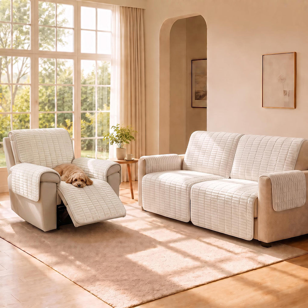 One-Piece Flannel Non-Slip Recliner Sofa Cover with Elastic Straps - Cozy Nest