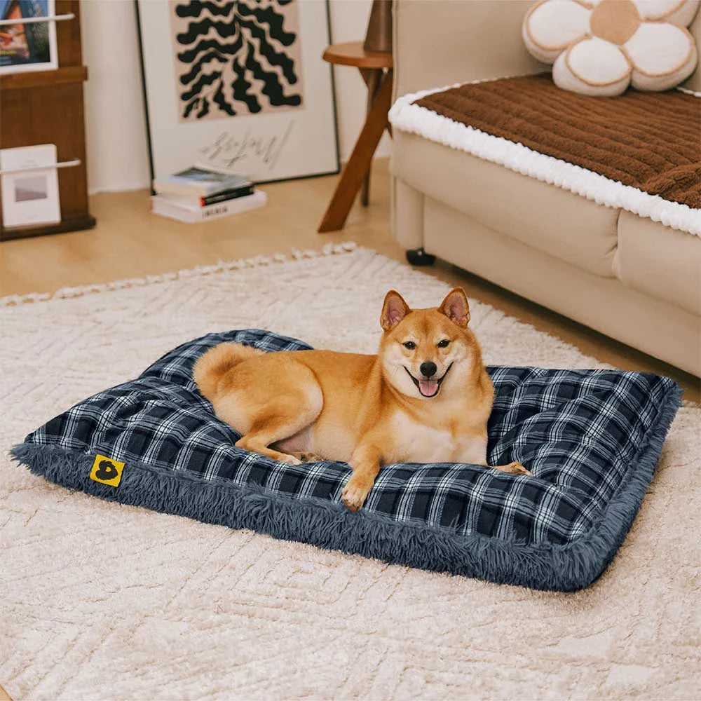 Classical Plaid Dual-Sided Removable Plush Calming Dog Mat