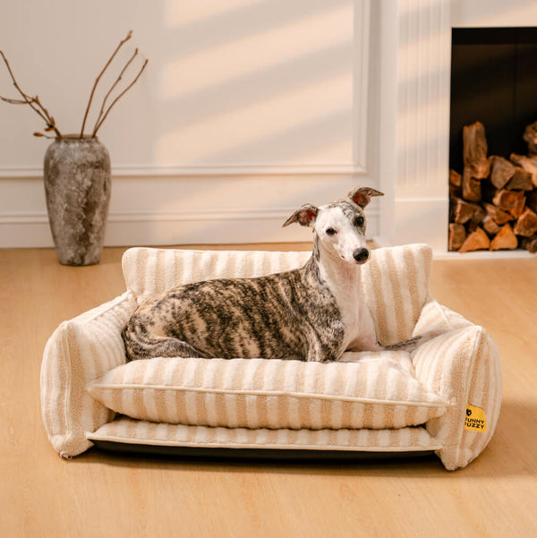 Trendy Striped Faux Lambswool Double Layer Dog & Cat Sofa Bed - Home Office