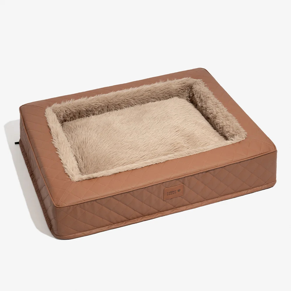 Warm Plush & Faux Leather Wraparound Orthopaedic Dog Bolster Bed