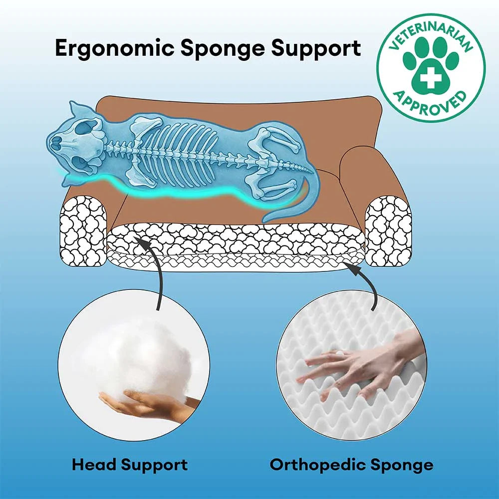 Luxe Faux Leather＆Plush Removable Sponge Orthopaedic Dog Bed - WarmRest