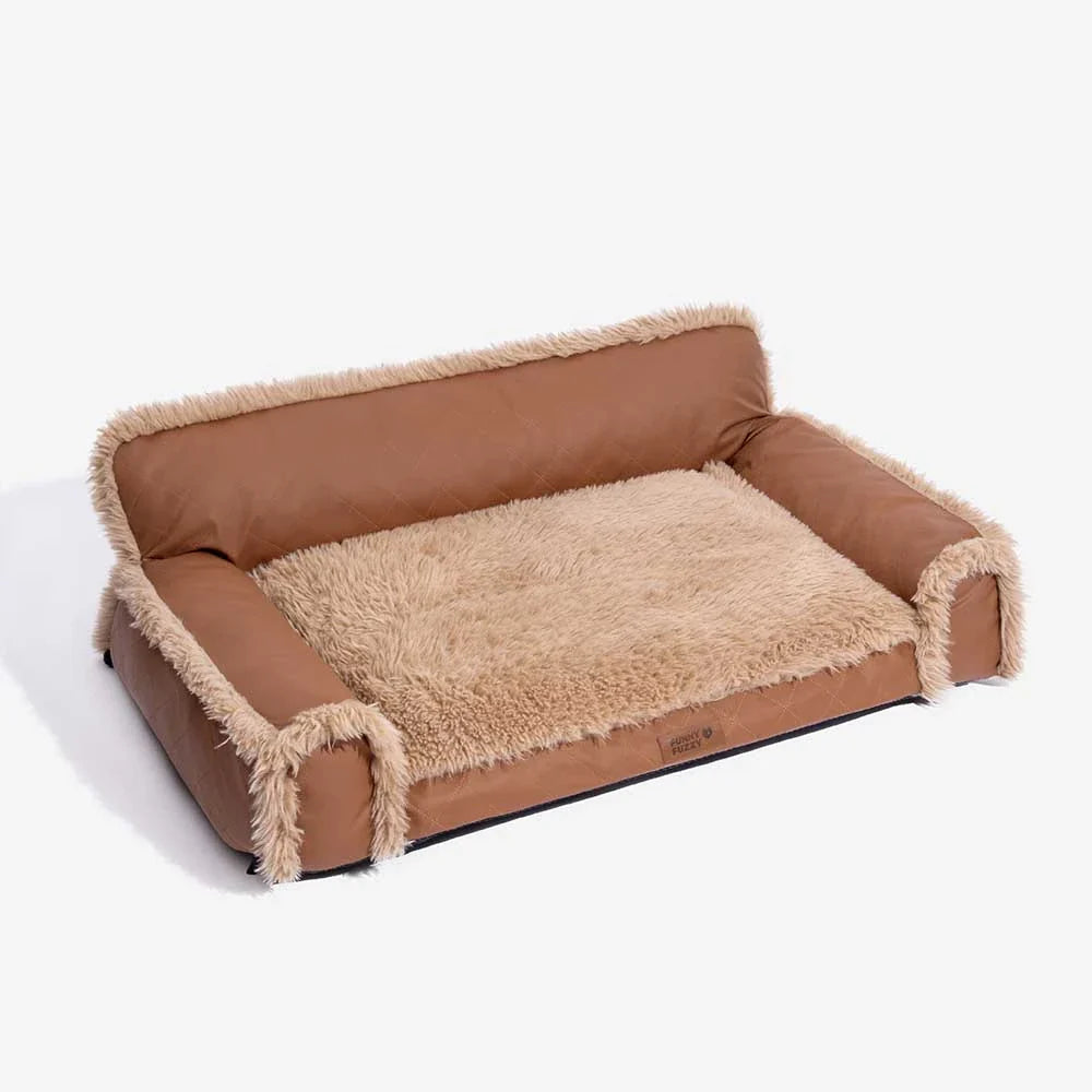 Luxe Faux Leather＆Plush Removable Sponge Orthopaedic Dog Bed - WarmRest