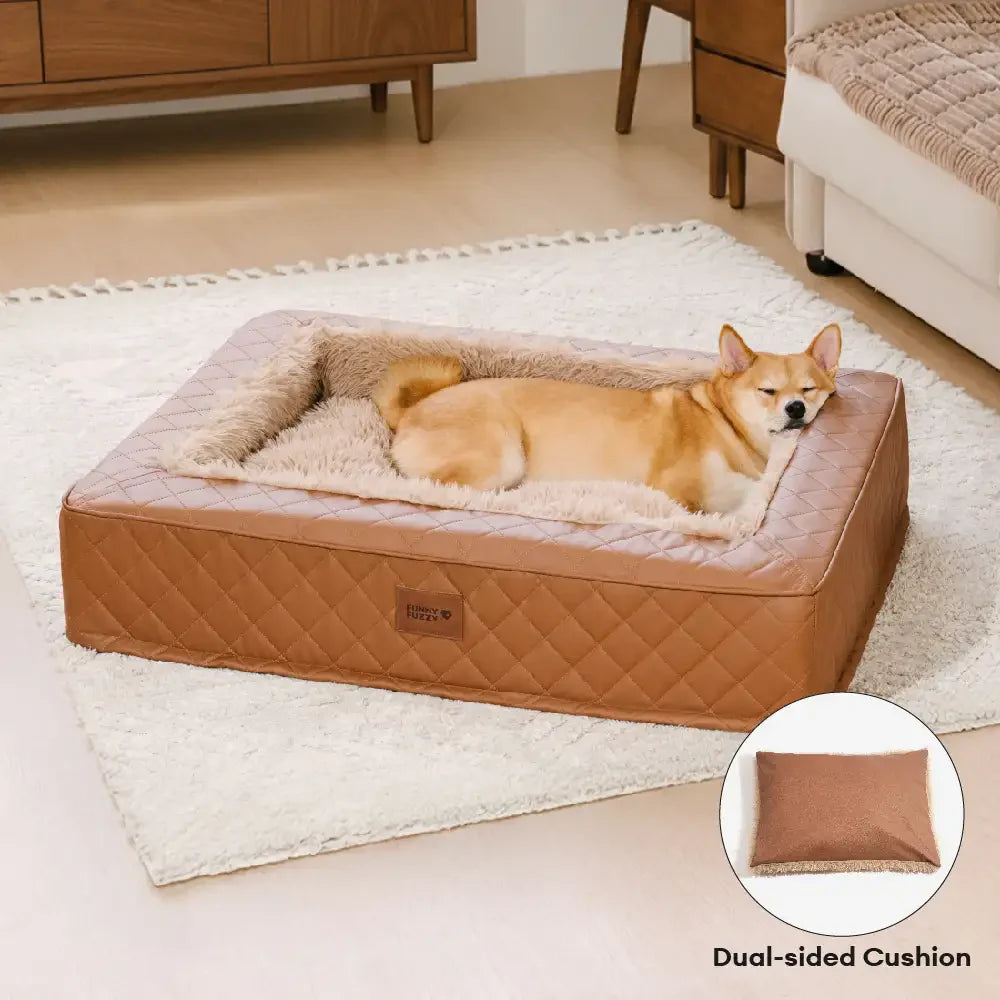 Warm Plush & Faux Leather Wraparound Orthopaedic Dog Bolster Bed