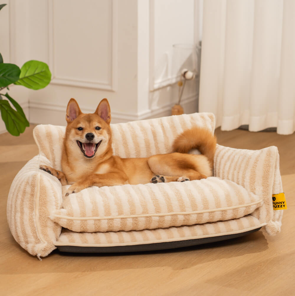 Trendy Striped Faux Lambswool Double Layer Garden Outdoor Dog & Cat Sofa Bed