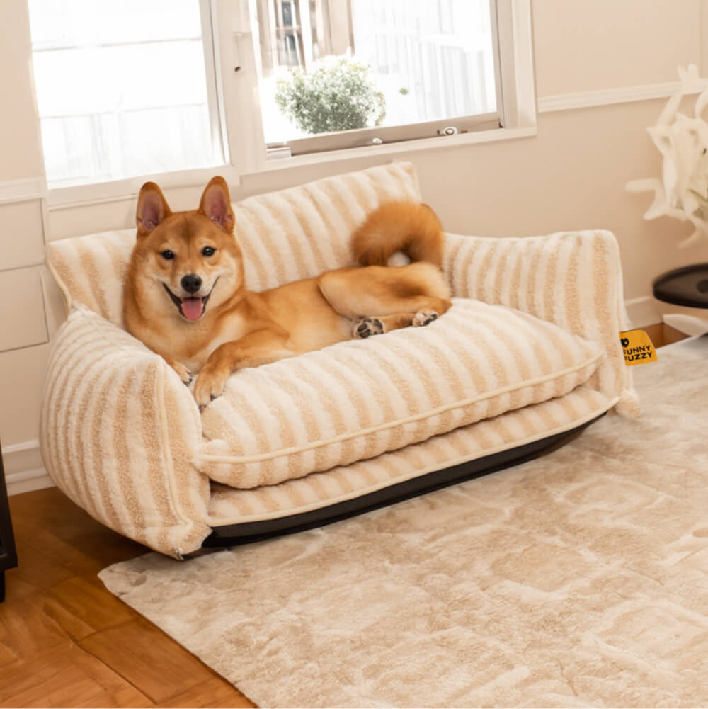 Trendy Striped Faux Lambswool Double Layer Garden Outdoor Dog & Cat Sofa Bed