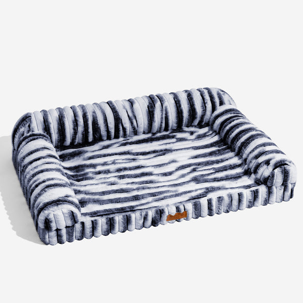 Fluffy Striped Orthopaedic Bolster Dog Bed - Luxe Comfort