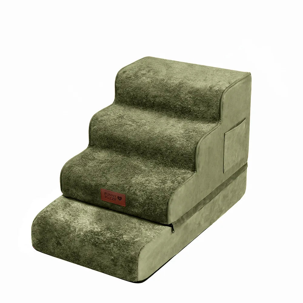 2-in-1 Foam Dog Stairs & Pet Mat with Plush Velvet Cover