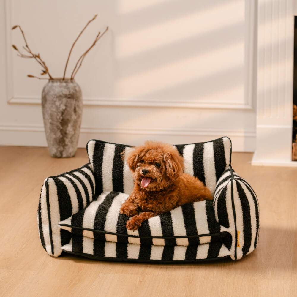 Trendy Striped Faux Lambswool Double Layer Dog & Cat Sofa Bed - Home Office