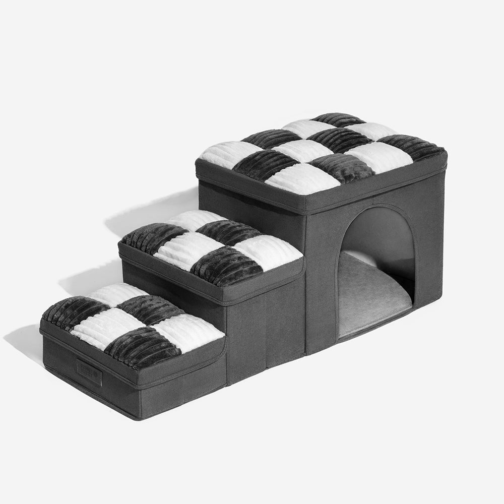 Chessboard Handcrafted Dog Steps With Storage And Condo - Napsteps
