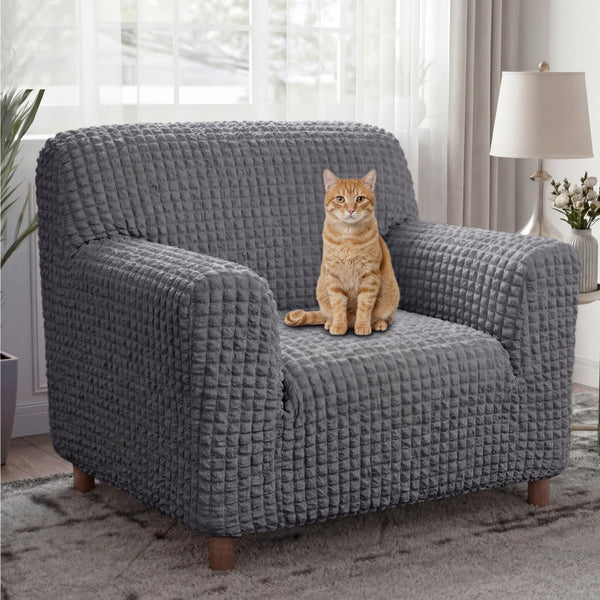 Cream Style Seersucker Breathable Armchair Cover Settee Cover Stretchy Full-Coverage Sofa Cover