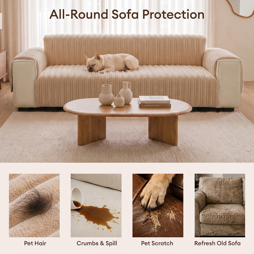 One-Piece Waterproof Pet-Friendly Ribbed Plush Recliner Sofa Cover- Cozy Nest