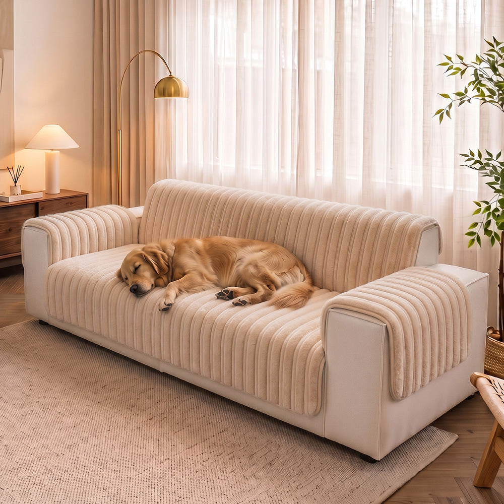 One-Piece Waterproof Pet-Friendly Ribbed Plush Recliner Sofa Cover- Cozy Nest