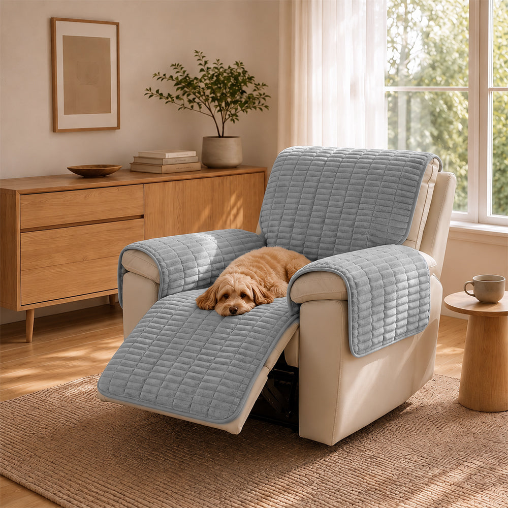One-Piece Flannel Non-Slip Recliner Sofa Cover with Elastic Straps - Cozy Nest