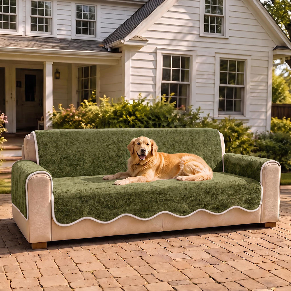 Waterproof Plush Velvet Contrast Wavy Edge Sofa Cover