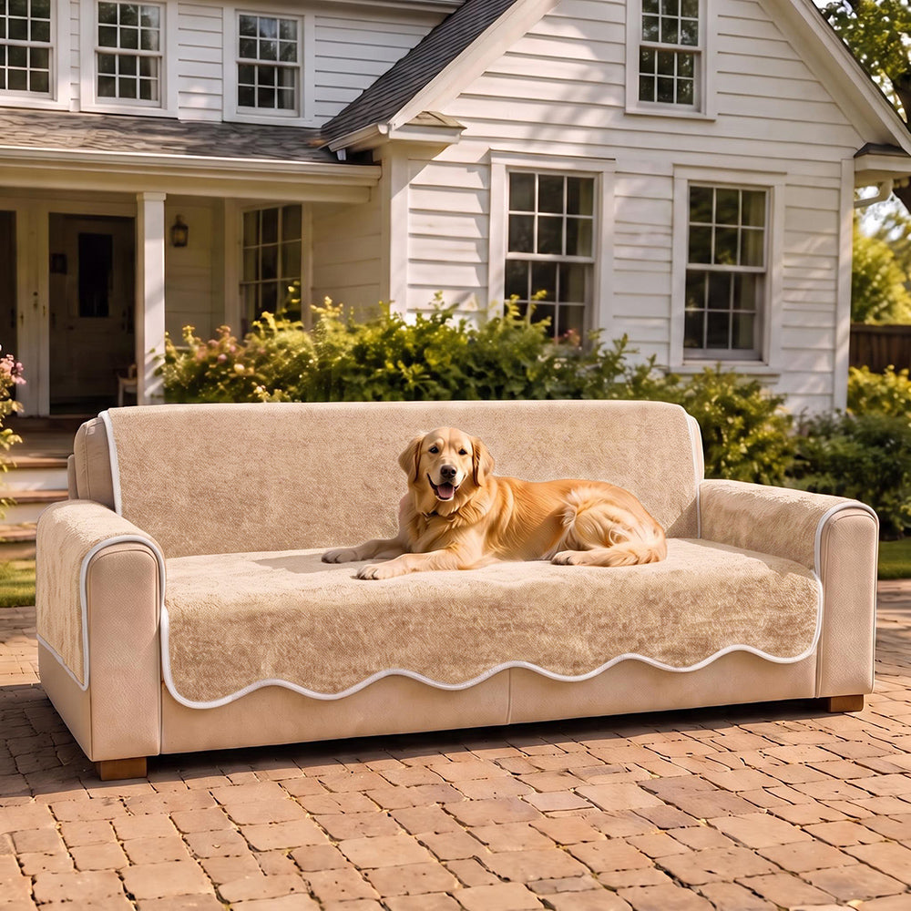 Waterproof Plush Velvet Contrast Wavy Edge Sofa Cover