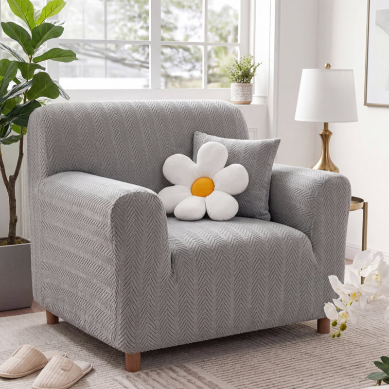 Elegant Herringbone Cream Aesthetic Stretch Sofa Cover Armchair Cover