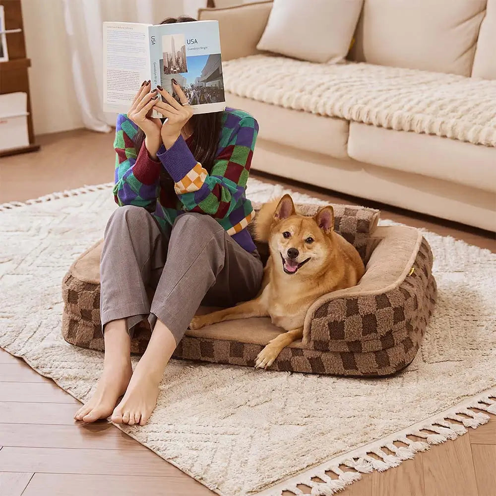 Chequered Fluffy Warm Washable Orthopaedic Dog Bolster Bed – CloudNooki