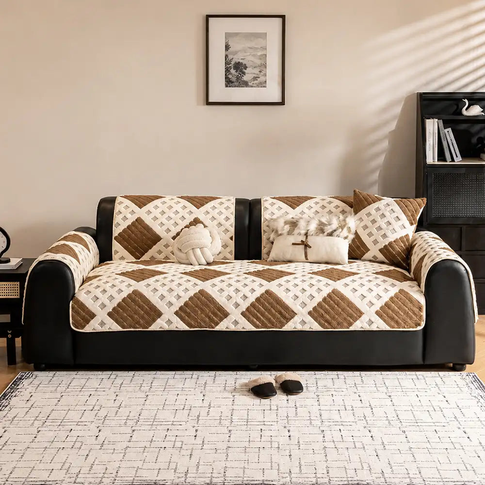 Thick Waffle-Textured Plush Non-Slip Sofa Cover