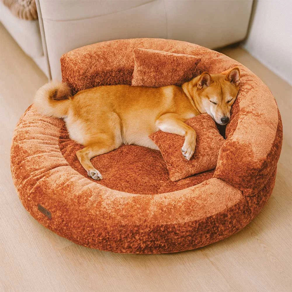 Luxe Diamond Velvet Removable Orthopaedic Donut Dog Bed With Pillow - DreamNest
