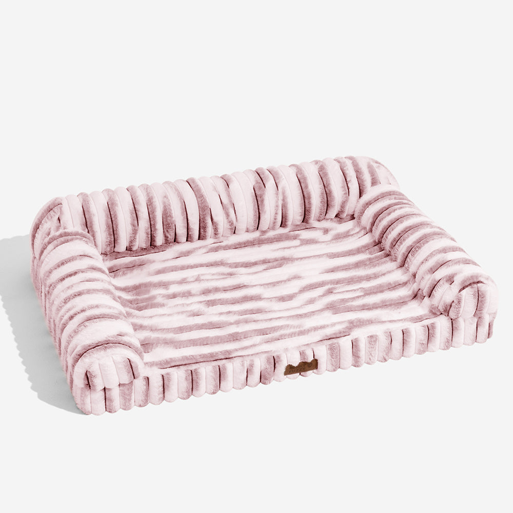 Fluffy Striped Orthopaedic Bolster Dog Bed - Luxe Comfort