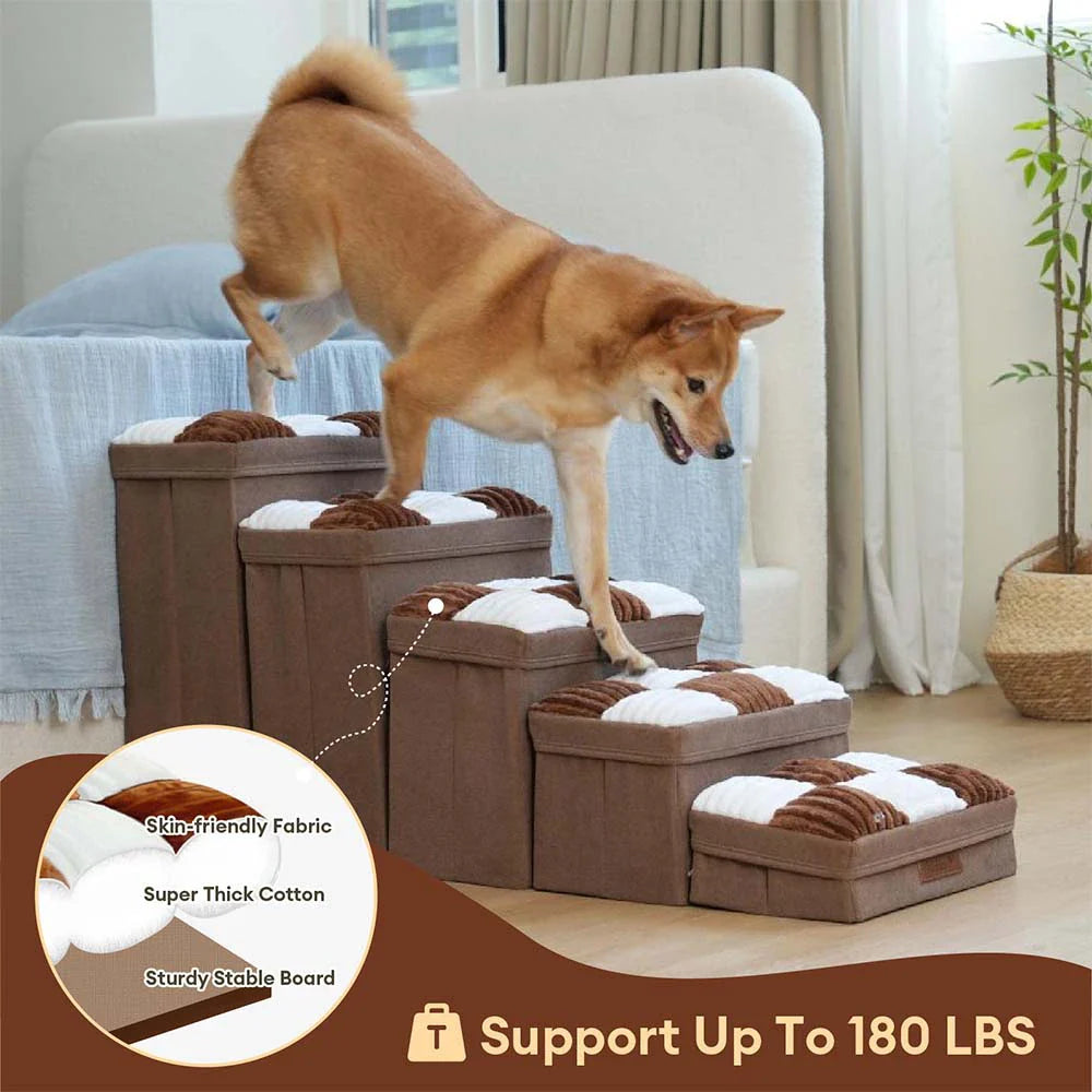 Detachable Chessboard Plaid Handcrafted Dog Steps with Storage - Foldable Steps