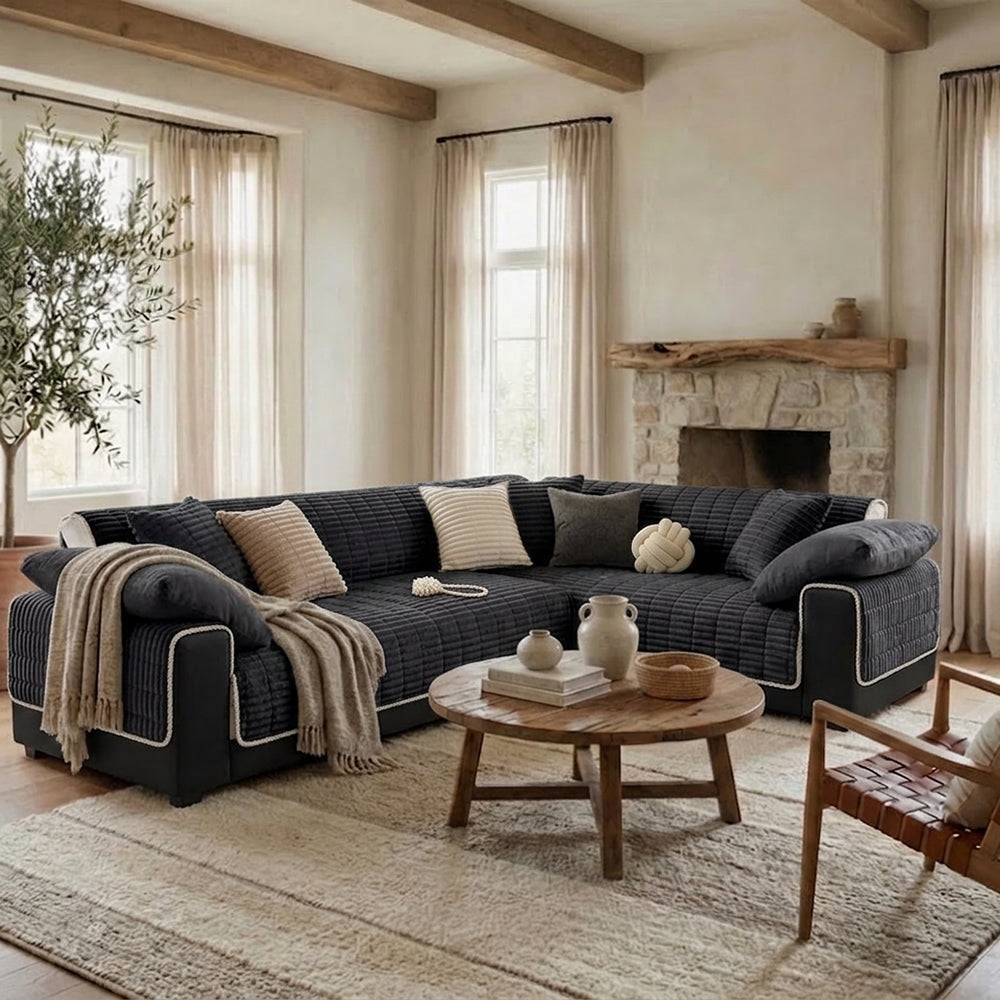 One-Piece Cozy Flannel Sofa Protection Non-Slip Corner Couch Cover