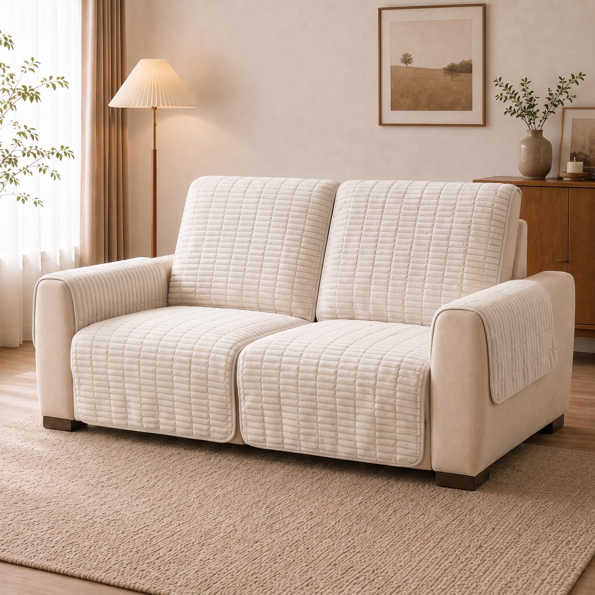 One-Piece Flannel Non-Slip Recliner Sofa Cover with Elastic Straps - Cozy Nest