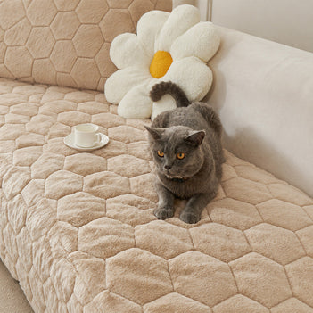 Thick Plush Hexagon-Quilted Pet Mat Non-Slip Sofa Cover