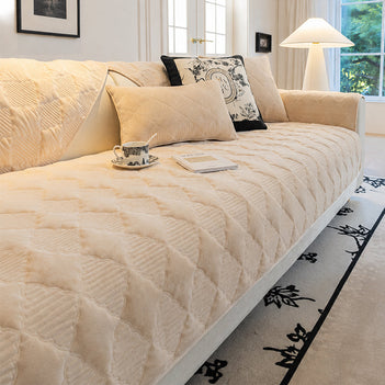 Soft Plush Velvet Star-Pattern Quilted Non-Slip Sofa Cover