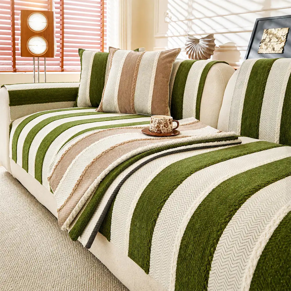 Vintage Striped Chenille Non-Slip Sofa Cover