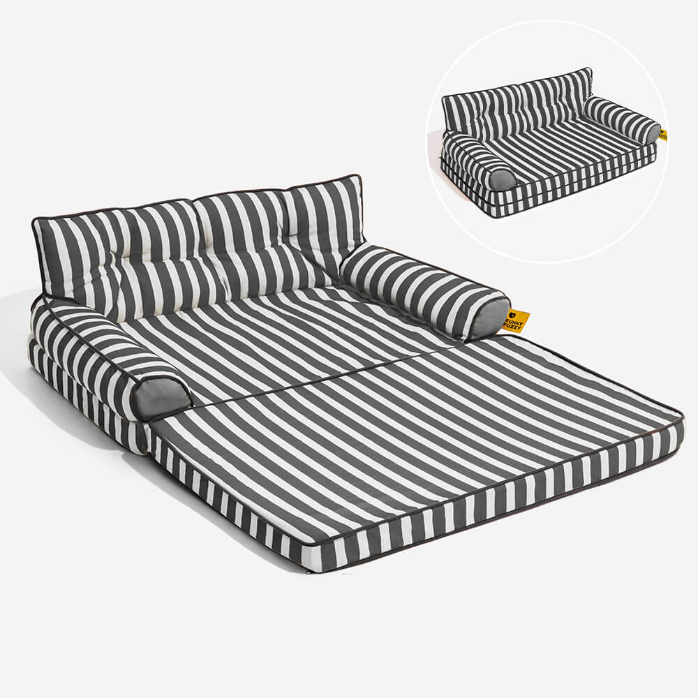 Trendy Striped Water-repellent Foldable Dog Sofa Bed - Sunny Siesta