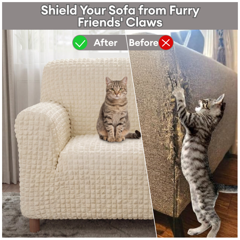 Cream Style Seersucker Breathable Armchair Cover Settee Cover Stretchy Full-Coverage Sofa Cover