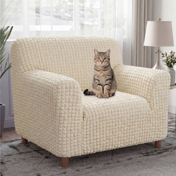 Cream Style Seersucker Breathable Armchair Cover Settee Cover Stretchy Full-Coverage Sofa Cover