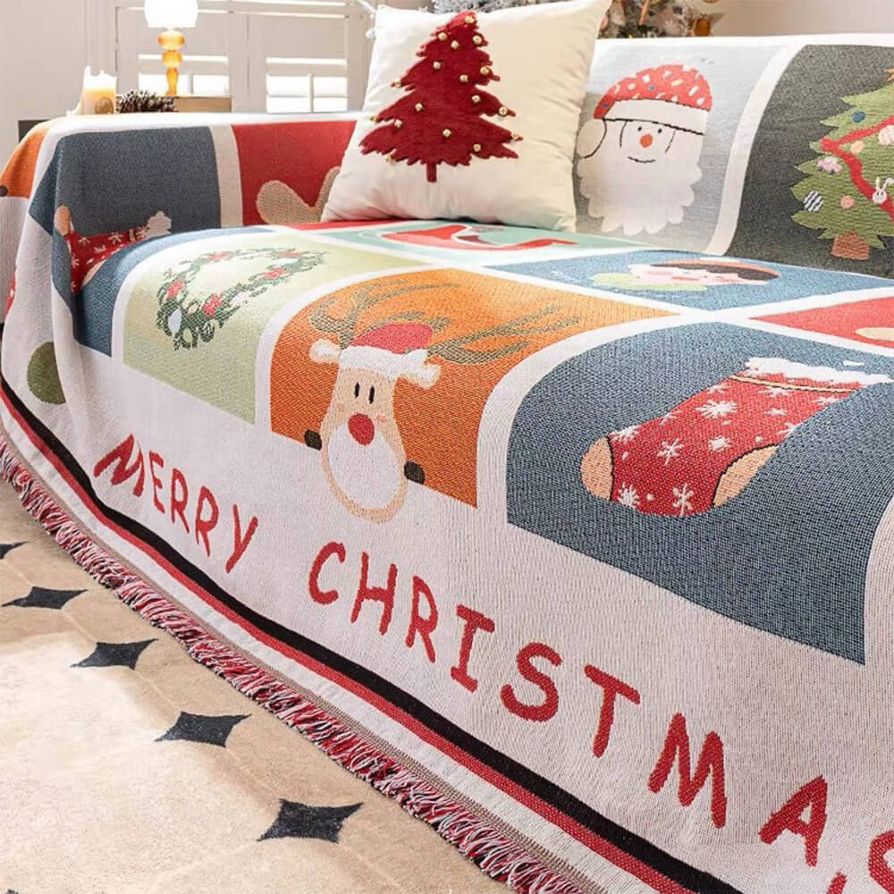 Christmas-Themed Soft Jacquard Knitted Decorative Sofa Cover