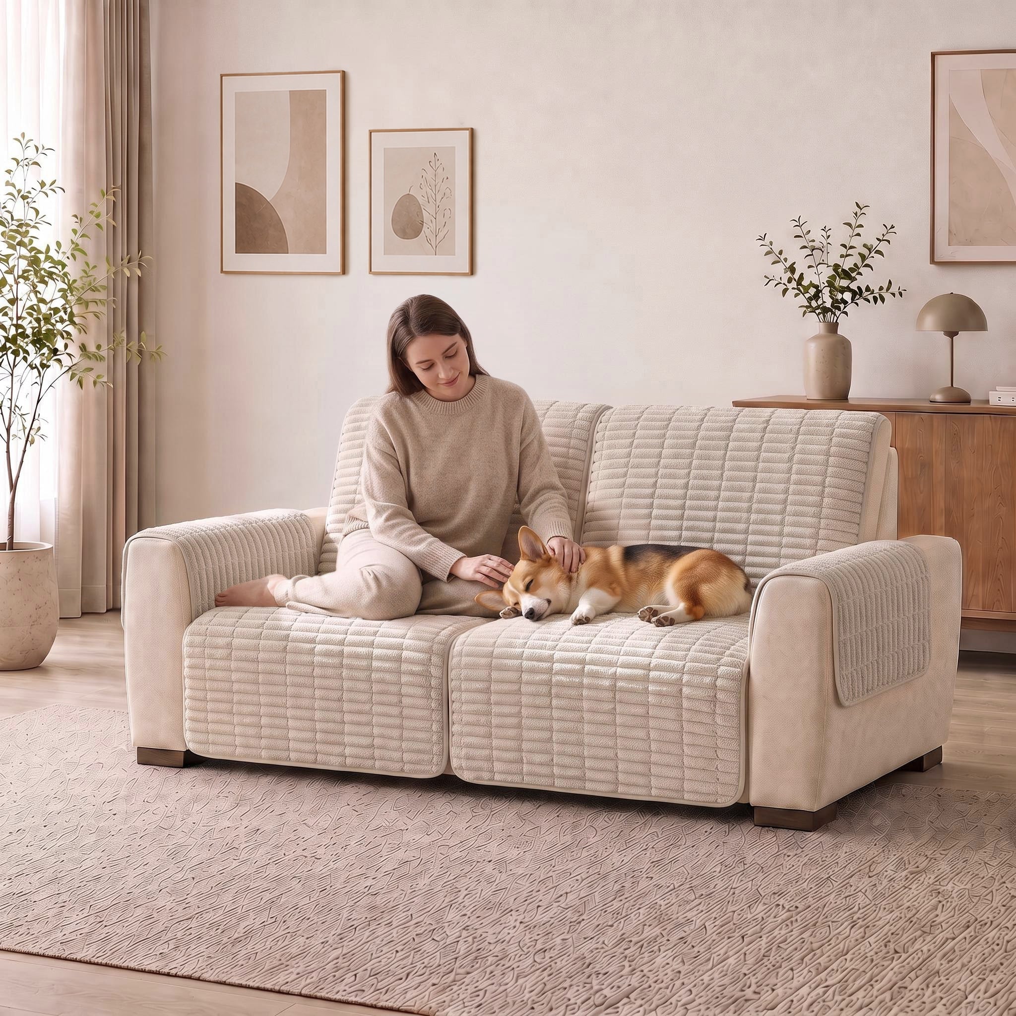One-Piece Flannel Non-Slip Recliner Sofa Cover with Elastic Straps - Cozy Nest