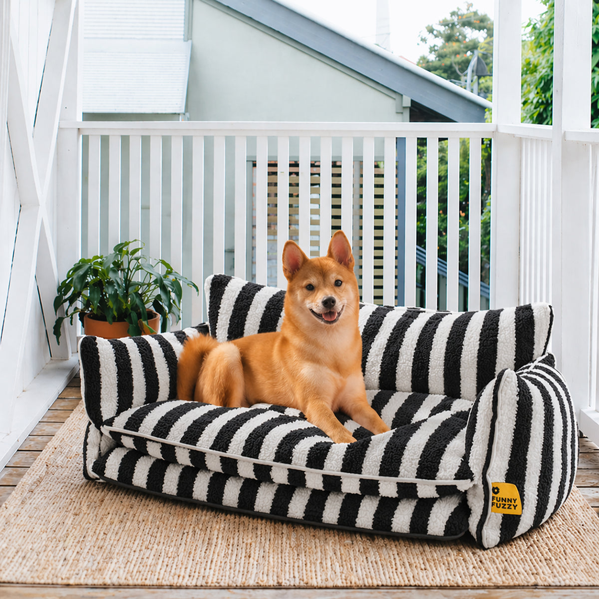 Trendy Striped Faux Lambswool Double Layer Dog Sofa Bed
