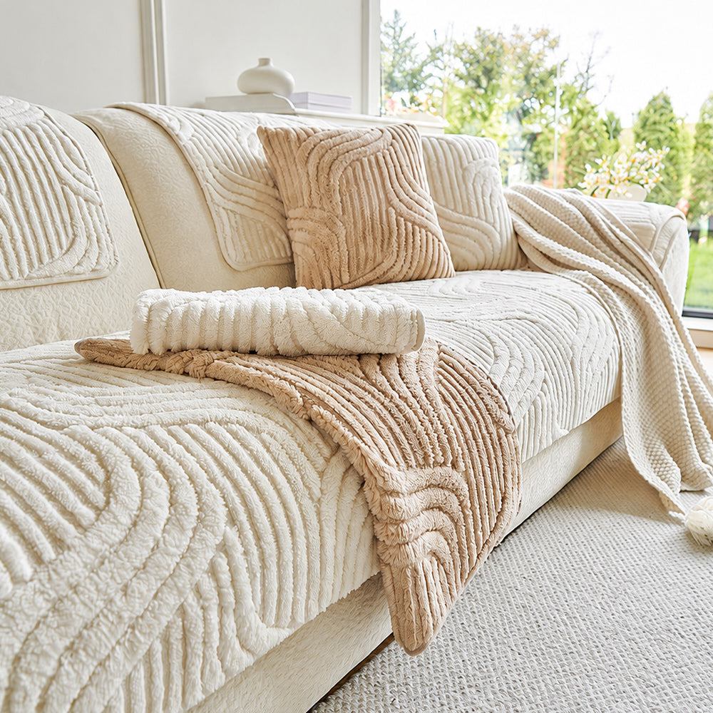 Soft Plush Geometric Textured Non-Slip Sofa Cover