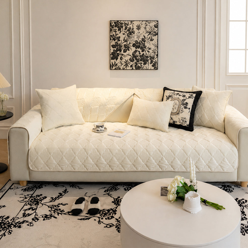 Soft Plush Velvet Star-Pattern Quilted Non-Slip Sofa Cover