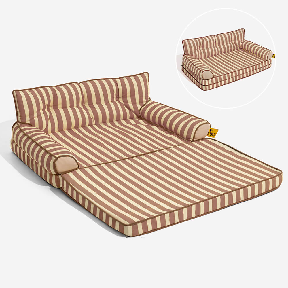 Trendy Striped Water-repellent Foldable Dog Sofa Bed - Sunny Siesta