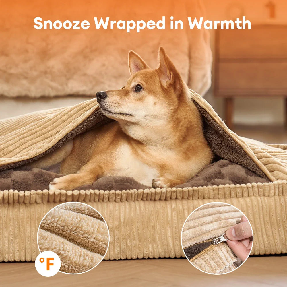 Fluffy Warm Detachable Orthopaedic Dog Bed - Checker Cocoon