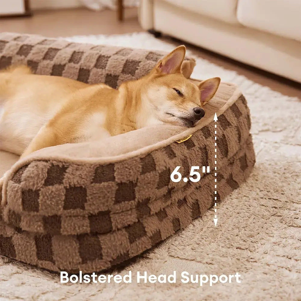 Chequered Fluffy Warm Washable Orthopaedic Dog Bolster Bed – CloudNooki