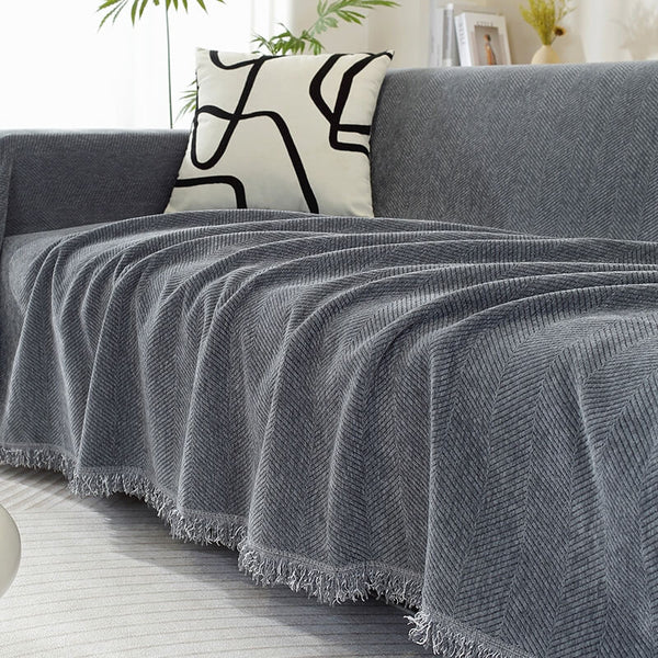 Chenille Blanket Herringbone Tassel Sofa Cover Sofa Throws