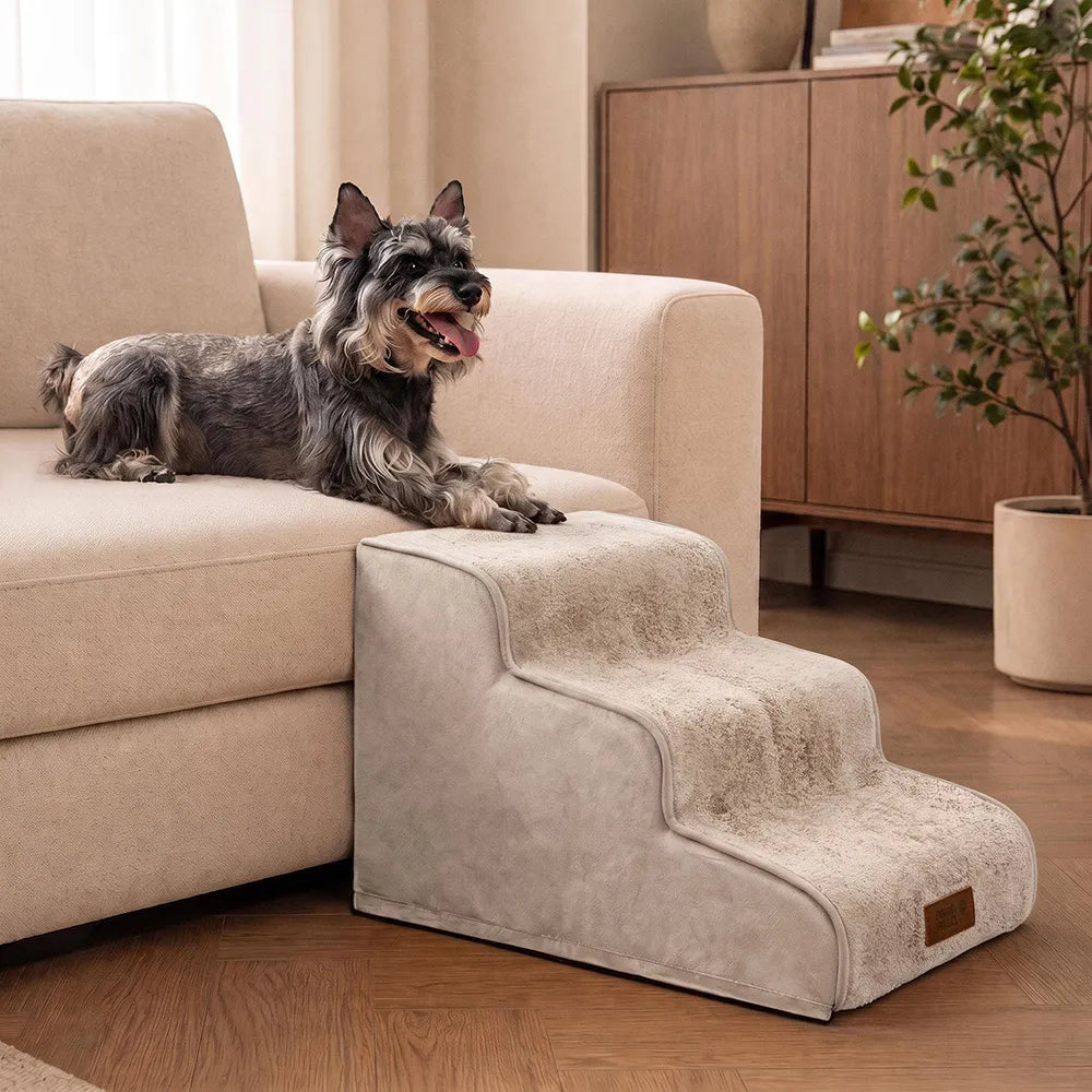 2-in-1 Foam Dog Stairs & Pet Mat with Plush Velvet Cover