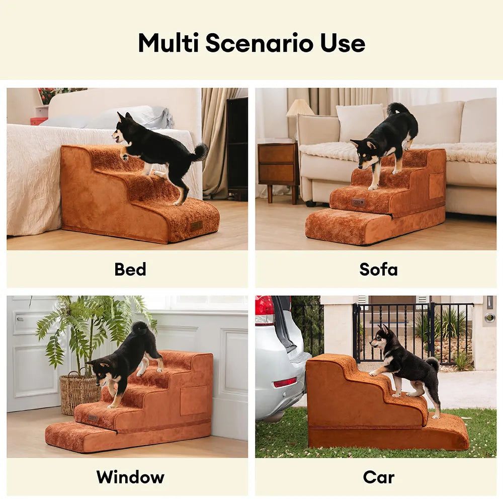 2-in-1 Foam Dog Stairs & Pet Mat with Plush Velvet Cover